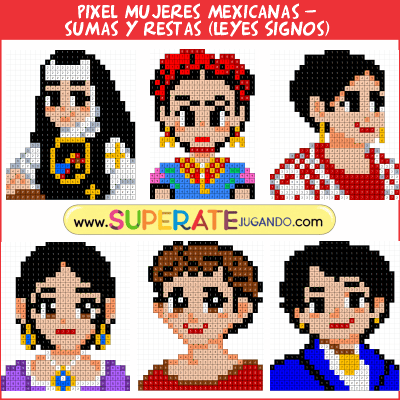 Pixel Personajes Mexicanos #4 - MUJERES - Sumas y Restas (Leyes de los Signos)